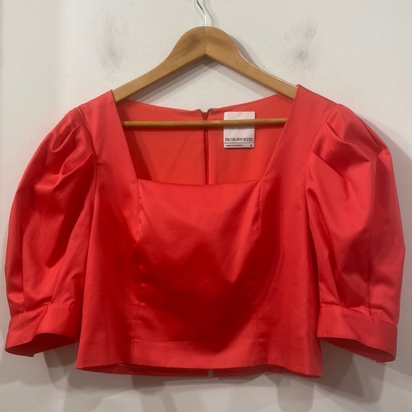 Prose & Poetry Cropped Short Puffy Sleeves Back Zipper in Raspberry Red size M - Picture 1 of 9